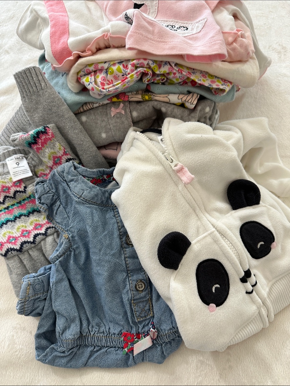 Carter’s Baby Girl 16pc Bundle 0-12M Sleepers Rompers Dresses Sweater